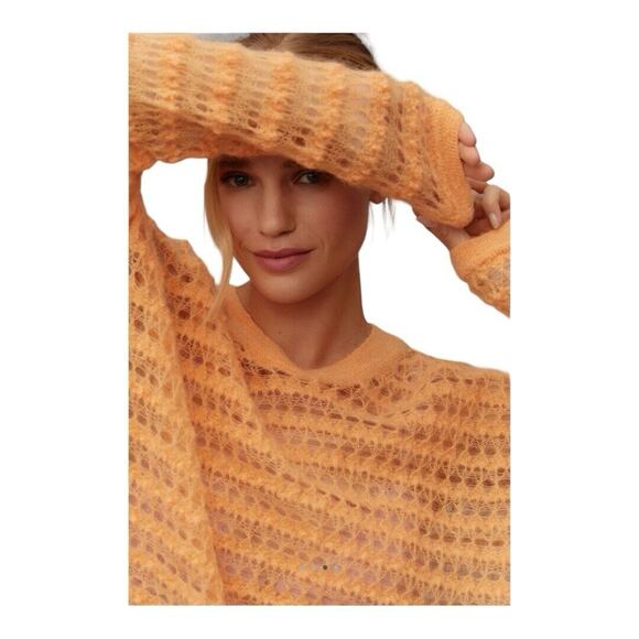Anthropologie Sweater Women Small Orange Open-Stitch NWT Wool Blend - Picture 2 of 6